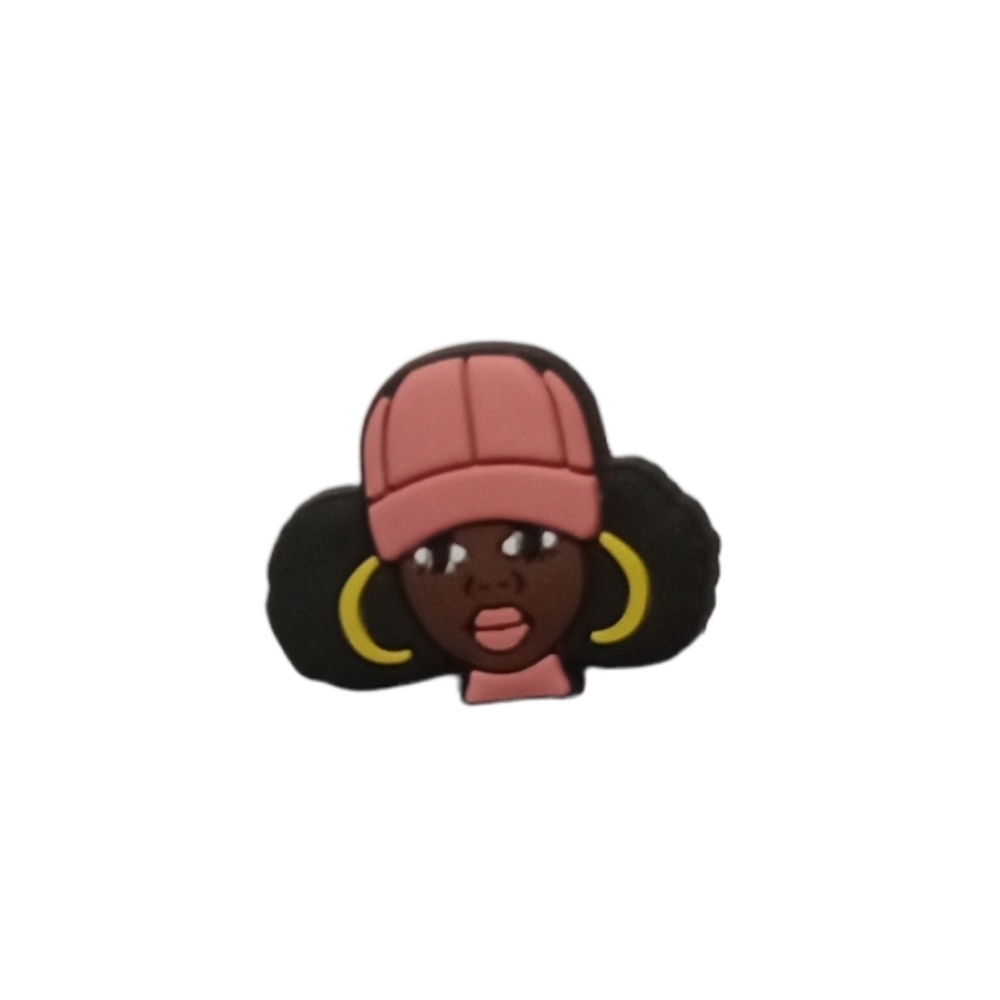 Black Woman in Pink Hat Croc Charm